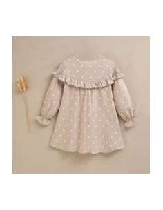 Vestido niña beige con gotas de agua blancas 2