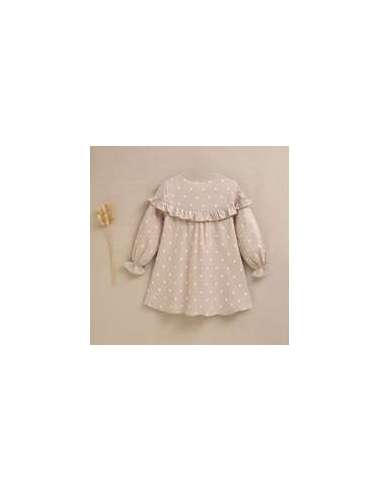 Vestido niña beige con gotas de agua blancas