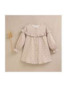 Vestido niña beige con gotas de agua blancas