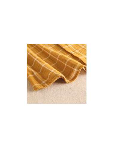 Camisa de niño de cuadros mostaza y blanco cuello clásico