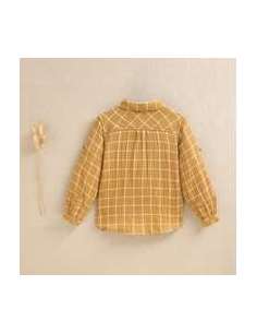Camisa de niño de cuadros mostaza y blanco cuello clásico 2