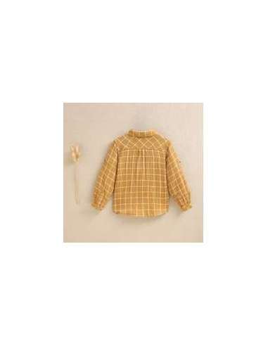 Camisa de niño de cuadros mostaza y blanco cuello clásico