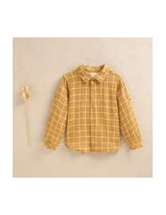 Camisa de niño de cuadros mostaza y blanco cuello clásico