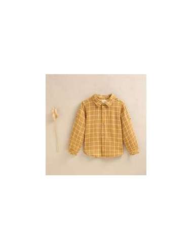 Camisa de niño de cuadros mostaza y blanco cuello clásico