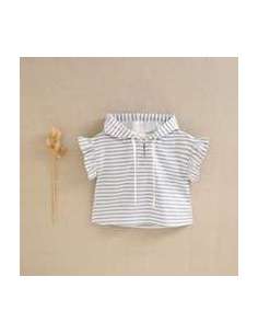 Blusa de niña con capucha rayas blancas y azules 2
