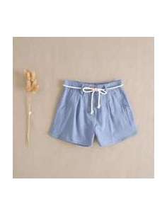 Short de niña azul lavado con cordón crudo