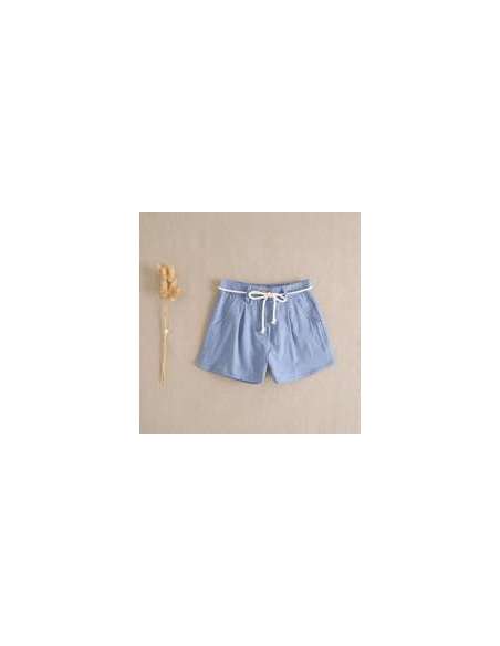 Short de niña azul lavado con cordón crudo