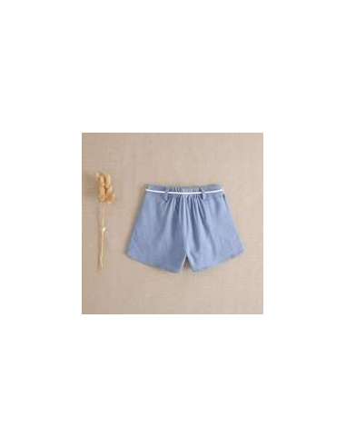 Short de niña azul lavado con cordón crudo
