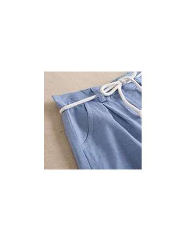 Short de niña azul lavado con cordón crudo