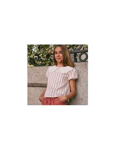 Blusa de niña blanca con rayas rojas