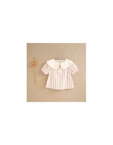 Blusa de niña blanca con rayas rojas