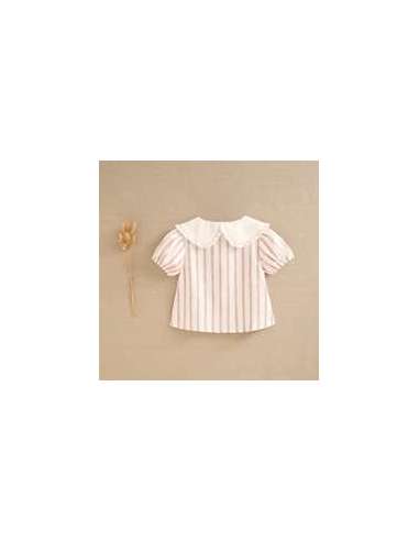 Blusa de niña blanca con rayas rojas