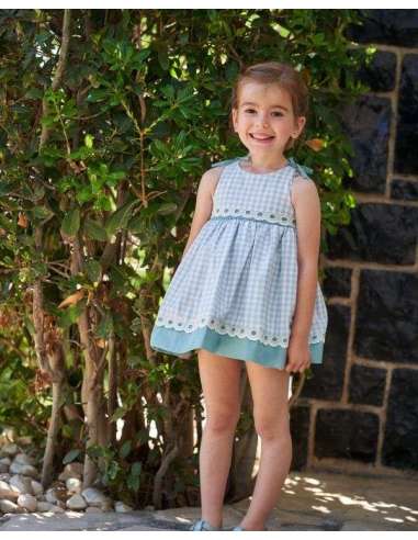 vestido niña pequeño vichy verde agua