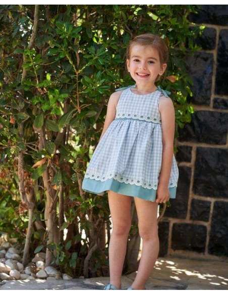vestido niña pequeño vichy verde agua