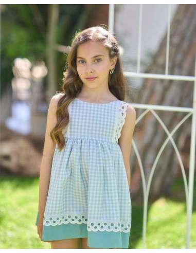 vestido niña vichy verde agua