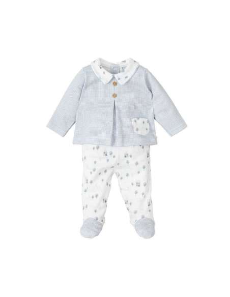 CONJUNTO POLAINA BEBE DE NIÑO CON ARBOLES Y CASITAS ALERCE