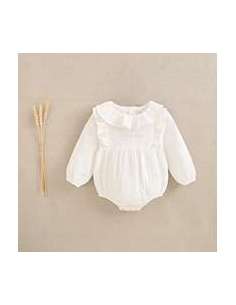 Ranita de bebé en bambula blanca con cuello volante