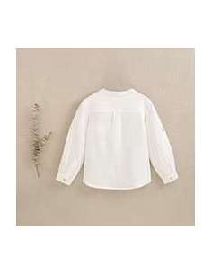 Camisa manga larga de niño de cuello mao blanca de bambula 2