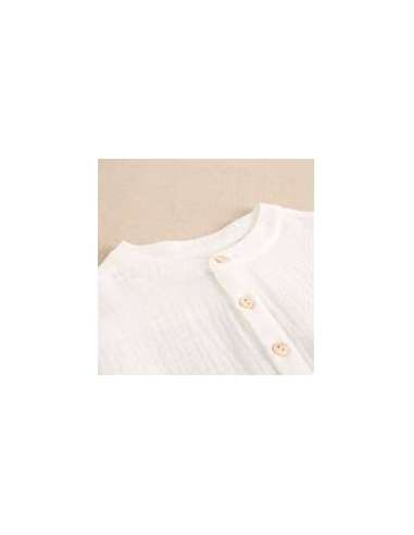 Camisa manga larga de niño de cuello mao blanca de bambula