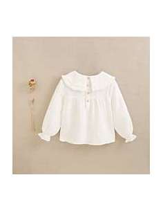 Blusa manga larga de niña en blanco con cuello Peter Pan 2