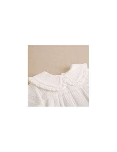 Blusa manga larga de niña en blanco con cuello Peter Pan