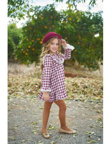 VESTIDO NIÑA VICHY BURDEOS