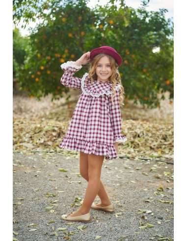 VESTIDO NIÑA VICHY BURDEOS