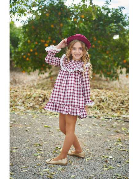 VESTIDO NIÑA VICHY BURDEOS