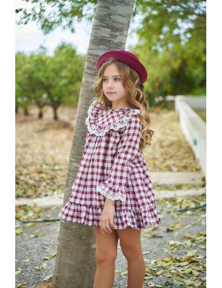 VESTIDO NIÑA VICHY BURDEOS