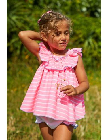 VESTIDO VOLANTE RAYAS NEÓN