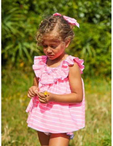 VESTIDO VOLANTE RAYAS NEÓN