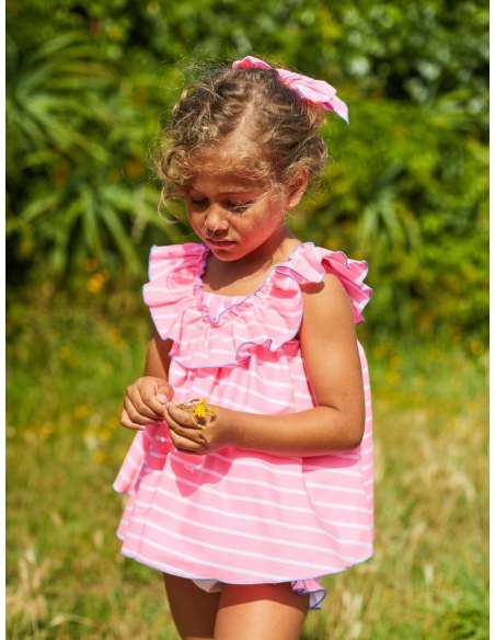 VESTIDO VOLANTE RAYAS NEÓN