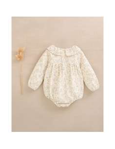 Ranita de bebé niña color crudo con estampado floral verde 2