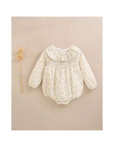 Ranita de bebé niña color crudo con estampado floral verde