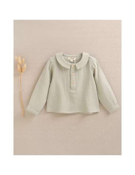 Camisa de bebé niño de muselina color verde