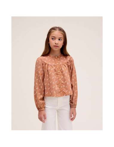 Blusa de niña naranja con estampado de hojas