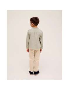 Camisa de niño de muselina verde con cuello mao 2