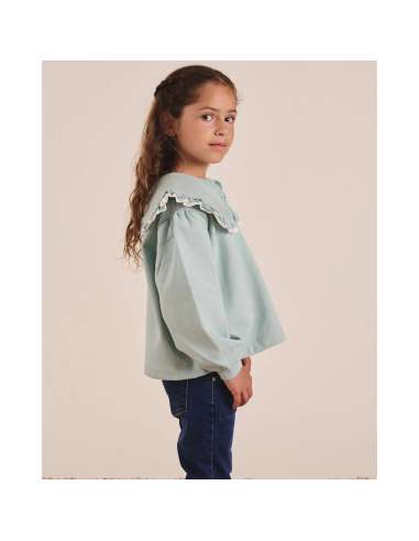 Sudadera de niña en verde agua con cuello Peter Pan