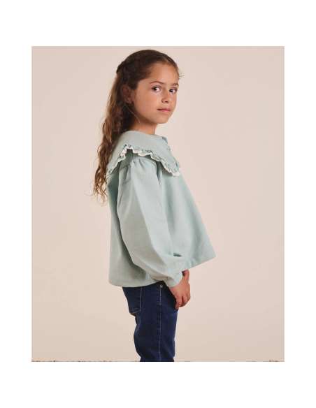 Sudadera de niña en verde agua con cuello Peter Pan