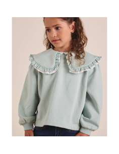 Sudadera de niña en verde agua con cuello Peter Pan
