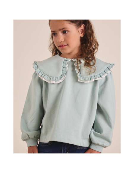 Sudadera de niña en verde agua con cuello Peter Pan