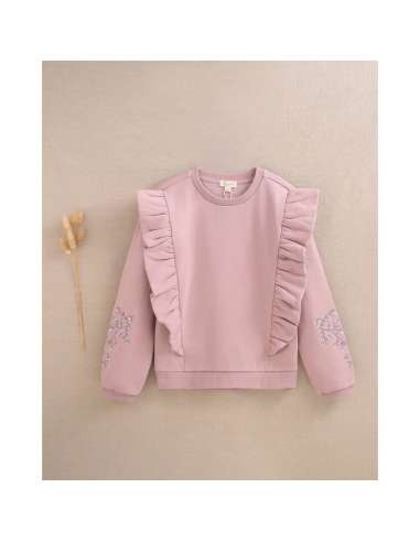 Sudadera de niña en rosa con bordados en las mangas