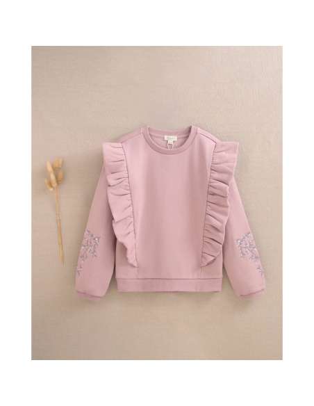 Sudadera de niña en rosa con bordados en las mangas