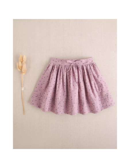 Falda corta de niña morada con estampado de estrellas