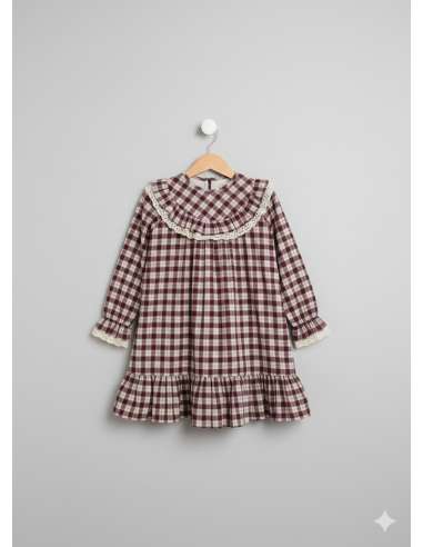 VESTIDO NIÑA VICHY BURDEOS