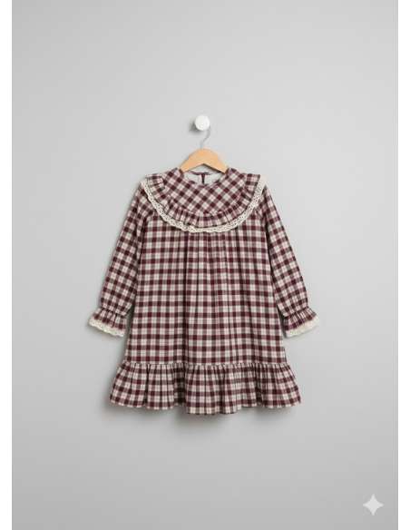 VESTIDO NIÑA VICHY BURDEOS